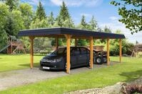 Carport Wendland 362x870 schwarze Blende, eiche hell, 20mm Dachschalung mit EPDM