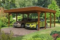 Carport Friesland 557x555cm, nussbaum, ALU-Dacheindeckung, inkl. Anker...