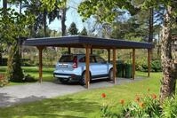 Skan Holz Walmdach Carport 409cm schwarze Blende Gr 2 nussbaum Holzcarport