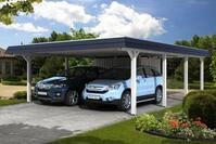 Skan Holz Walmdach Carport 630cm inkl. Abstellraum wei&szlig; schwarze Blende...