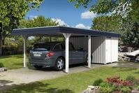 Carport Wendland 409x870 schwarze Blende, wei&szlig;, mit Abstellraum, Dachschalung...