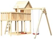 Akubi Stelzenhaus Frieda mit Doppelschaukelanbau und Anbauplattform naturbelassen