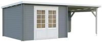 Palmako Gartenhaus Ella 8,7 + 8,2 m&sup2; - 28 mm hellgrau/wei&szlig; lackiert