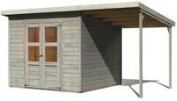 Karibu Eco Gartenhaus Merseburg 6 inkl. Anbaudach - Sparset vorvergraut (naturgrau)
