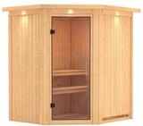 Karibu Sauna Taurin mit Eckeinstieg 68 mm -Ohne Ofen-Inkl. Dachkranz-Klarglas