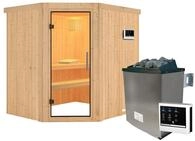 Karibu Sauna Siirin mit Eckeinstieg 68 mm - 9 kW Ofen inkl. Steuerger&auml;t-Ohne