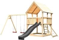 Akubi Kinderspielturm Luis mit Doppelschaukel, Netzrampe und Wellenrutsche...