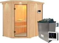 Karibu Sauna Carin mit Eckeinstieg 68 mm - 9 kW Ofen inkl. Steuerger&auml;t-Inkl.