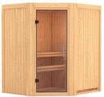 Karibu Sauna Taurin mit Eckeinstieg 68 mm -Ohne Ofen-Ohne Dachkranz-Klarglas