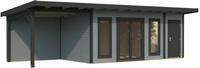 Palmako Gartenhaus Aurelia 16,7+7,9 m&sup2; - 44 mm hellgrau/anthrazit lackiert