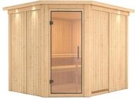 Karibu Sauna Malin mit Eckeinstieg 68 mm - Ohne Ofen-Inkl. Dachkranz-Klarglas