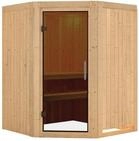 Karibu Sauna Larin mit Eckeinstieg 68 mm-Ohne Ofen-ohne Dachkranz-Ganzglast&uuml;r...