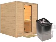 Karibu Sauna Mojave - Massivholzsauna mit Fronteinstieg 40 mm - 9 kW Ofen...