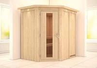Karibu Sauna Carin mit Eckeinstieg 68 mm-Ohne Ofen-inkl. Dachkranz-...