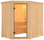 Karibu Sauna Carin mit Eckeinstieg 68 mm - Ohne Ofen-Ohne Dachkranz-Klarglas