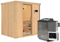 Karibu Sauna Bodin mit Fronteinstieg 68 mm-9 kW Bio-Kombiofen inkl....