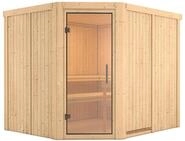Karibu Sauna Malin mit Eckeinstieg 68 mm - Ohne Ofen-Ohne Dachkranz-Klarglas
