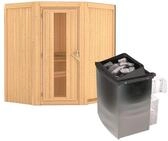 Karibu Sauna Taurin mit Eckeinstieg 68 mm -9 kW Ofen integr. Steuerung-Ohne