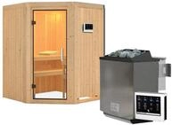 Karibu Sauna Larin mit Eckeinstieg 68 mm - 9 kW Bio-Kombiofen inkl....