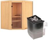 Karibu Sauna Taurin mit Eckeinstieg 68 mm -9 kW Ofen integr. Steuerung-Ohne