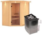 Karibu Sauna Taurin mit Eckeinstieg 68 mm -9 kW Ofen integr. Steuerung-Inkl.