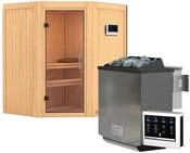 Karibu Sauna Taurin mit Eckeinstieg 68 mm-9 kW Bio-Kombiofen inkl....