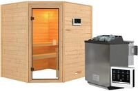 Karibu Woodfeeling Sauna Elea - 38 mm Bronzierte Ganzglast&uuml;r Ohne Dachkranz 9...