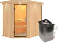 Karibu Sauna Carin mit Eckeinstieg 68 mm - 9 kW Ofen integr. Steuerung-Inkl.