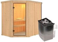 Karibu Sauna Carin mit Eckeinstieg 68 mm - 9 kW Ofen integr. Steuerung-Ohne