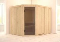 Karibu Sauna Malin mit Eckeinstieg 68 mm-Ohne Ofen-ohne Dachkranz-Ganzglast&uuml;r...