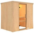 Karibu Sauna Bodin mit Fronteinstieg 68 mm-Ohne Ofen-Ohne Dachkranz-Klarglas