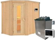 Karibu Sauna Carin mit Eckeinstieg 68 mm-9 kW Ofen inkl. Steuerger&auml;t-ohne...
