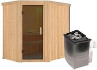 Karibu Sauna Carin mit Eckeinstieg 68 mm-9 kW Ofen integr. Steuerung-ohne