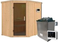 Karibu Sauna Carin mit Eckeinstieg 68 mm-9 kW Ofen inkl. Steuerger&auml;t-ohne