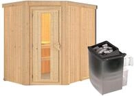 Karibu Sauna Carin mit Eckeinstieg 68 mm-9 kW Ofen integr. Steuerung-ohne...