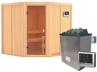 Karibu Woodfeeling Sauna Kotka - 68 mm Aktionssauna Bronzierte Ganzglast&uuml;r Ohne