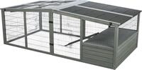 Freilaufgehege XL mit Abdeckung, Holz, 233 &times; 79 &times; 116 cm, grau