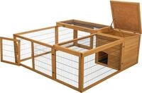 Freilaufgehege mit Abdeckung, Holz, 150 &times; 53 &times; 150 cm, dunkelbraun