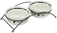 TRIXIE Napf-Set, Keramik/Metall, 2 &times; 2,6 l/&oslash; 25 cm/54 &times; 12 &times; 24 cm, wei&szlig;/schwarz