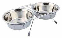 TRIXIE Napf-Set, Klapperschutz, Edelstahl/Metall, 2 &times; 1,5 l/&oslash; 21 cm/44 &times; 10...
