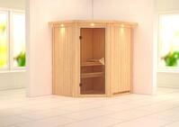 Karibu Sauna Taurin mit Eckeinstieg 68 mm-Ohne Ofen-inkl. Dachkranz