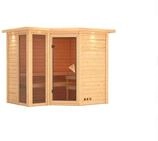 Karibu Sauna Amara-Massivholzsauna 40mm -Eckeinstieg - Exklusivoptik-Ohne Ofen-inkl.
