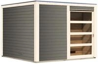 Karibu Gartensauna Saunahaus Cuben inkl. Vorraum, terragrau-Ohne Ofen