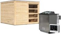 Karibu Gartensauna Saunahaus Cuben inkl. Vorraum, naturbelassen-9 kW...