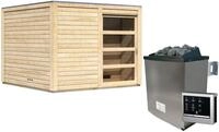 Karibu Gartensauna Saunahaus Cuben inkl. Vorraum, naturbelassen-9 kW Ofen inkl.