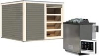 Karibu Gartensauna Saunahaus Cuben inkl. Vorraum, terragrau-9 kW Bio-Kombiofen...