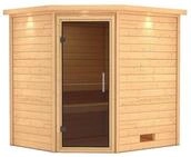 Karibu Woodfeeling Sauna Mia - 38 mm -inkl. Dachkranz-Ganzglast&uuml;r in Graphit-Optik
