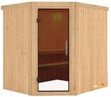 Karibu Sauna Siirin mit Eckeinstieg 68 mm-Ohne Ofen-ohne Dachkranz-Ganzglast&uuml;r in