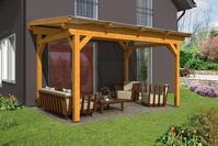 Skan Holz freistehende Terrassen&uuml;berdachung Sanremo 434x400cm eichehell