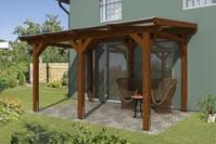 Skan Holz freistehende Terrassen&uuml;berdachung Siena 434x250 nussbaum